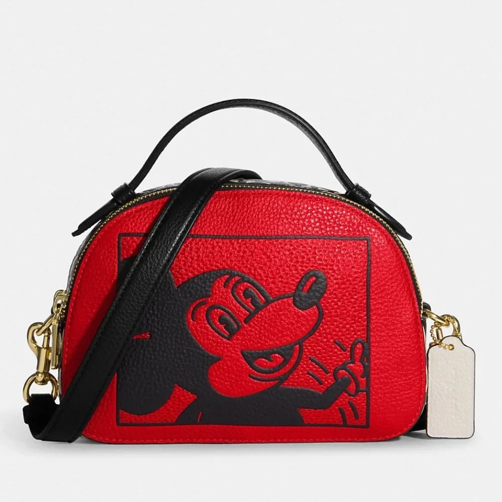 ❤️🐭 Disney Mickey Mouse X Keith Haring Serena Satchel Gold/Electric Red Multi - Picture 3 of 12